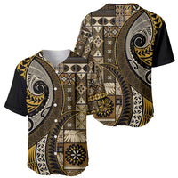 Vintage Samoa Siapo Mamanu Baseball Jersey Gold Samoan Tapa Motif - Polynesian Pride