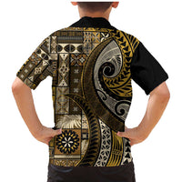 Vintage Samoa Siapo Mamanu Family Matching Mermaid Dress and Hawaiian Shirt Gold Samoan Tapa Motif - Polynesian Pride