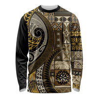 Vintage Samoa Siapo Mamanu Long Sleeve Shirt Gold Samoan Tapa Motif - Polynesian Pride