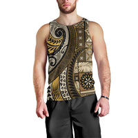 Vintage Samoa Siapo Mamanu Men Tank Top Gold Samoan Tapa Motif - Polynesian Pride