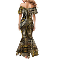 Vintage Samoa Siapo Mamanu Mermaid Dress Gold Samoan Tapa Motif LT9 - Polynesian Pride