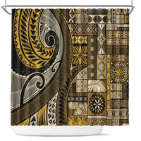 Vintage Samoa Siapo Mamanu Shower Curtain Gold Samoan Tapa Motif - Polynesian Pride