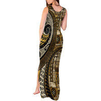 Vintage Samoa Siapo Mamanu Tank Maxi Dress Gold Samoan Tapa Motif LT9 - Polynesian Pride