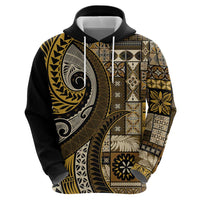Vintage Samoa Siapo Mamanu Zip Hoodie Gold Samoan Tapa Motif - Polynesian Pride