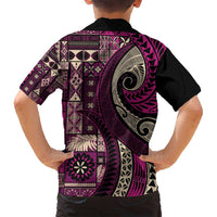 Vintage Samoa Siapo Mamanu Family Matching Puletasi and Hawaiian Shirt Pink Samoan Tapa Motif - Polynesian Pride