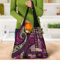 Vintage Samoa Siapo Mamanu Grocery Bag Pink Samoan Tapa Motif - Polynesian Pride