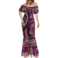 Vintage Samoa Siapo Mamanu Mermaid Dress Pink Samoan Tapa Motif LT9 - Polynesian Pride