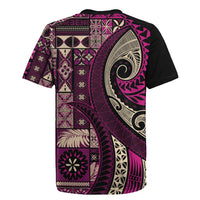 Vintage Samoa Siapo Mamanu Rugby Jersey Pink Samoan Tapa Motif - Polynesian Pride