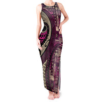 Vintage Samoa Siapo Mamanu Tank Maxi Dress Pink Samoan Tapa Motif LT9 Women Pink - Polynesian Pride