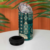 Vintage Samoa Siapo Mamanu 4 in 1 Can Cooler Tumbler Teal Samoan Tapa Motif - Polynesian Pride