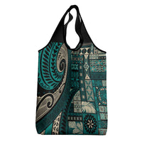 Vintage Samoa Siapo Mamanu Grocery Bag Teal Samoan Tapa Motif - Polynesian Pride
