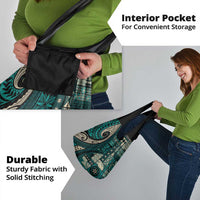 Vintage Samoa Siapo Mamanu Grocery Bag Teal Samoan Tapa Motif - Polynesian Pride