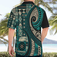 Vintage Samoa Siapo Mamanu Hawaiian Shirt Teal Samoan Tapa Motif - Polynesian Pride