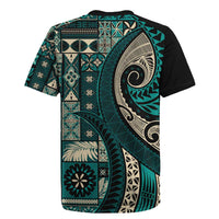 Vintage Samoa Siapo Mamanu Rugby Jersey Teal Samoan Tapa Motif - Polynesian Pride