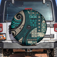 Vintage Samoa Siapo Mamanu Spare Tire Cover Teal Samoan Tapa Motif LT9 Teal - Polynesian Pride