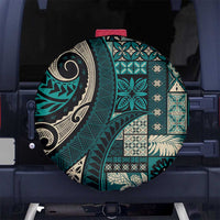 Vintage Samoa Siapo Mamanu Spare Tire Cover Teal Samoan Tapa Motif LT9 No hole Teal - Polynesian Pride