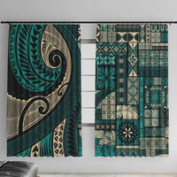 Vintage Samoa Siapo Mamanu Window Curtain Teal Samoan Tapa Motif - Polynesian Pride