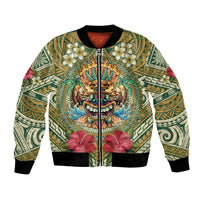Hawaii Tiki Mask Personalized Bomber Jacket Mele Kalikimaka i Iulai!