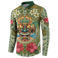 Hawaii Tiki Mask Personalized Button Sweatshirt Mele Kalikimaka i Iulai!