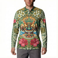 Hawaii Tiki Mask Personalized Button Sweatshirt Mele Kalikimaka i Iulai!
