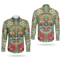 Hawaii Tiki Mask Personalized Couples Matching Off Shoulder Maxi Dress and Long Sleeve Button Shirt Mele Kalikimaka i Iulai! LT9 - Polynesian Pride