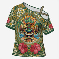 Hawaii Tiki Mask Personalized Cross Shoulder Shirt Mele Kalikimaka i Iulai!