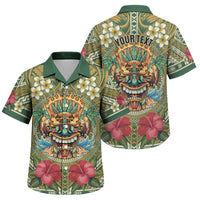 Hawaii Tiki Mask Personalized Family Matching Off Shoulder Maxi Dress and Hawaiian Shirt Mele Kalikimaka i Iulai! LT9 Son's Shirt Green - Polynesian Pride