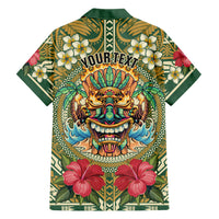 Hawaii Tiki Mask Personalized Family Matching Off Shoulder Short Dress and Hawaiian Shirt Mele Kalikimaka i Iulai!