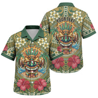 Hawaii Tiki Mask Personalized Family Matching Off Shoulder Short Dress and Hawaiian Shirt Mele Kalikimaka i Iulai! LT9 Son's Shirt Green - Polynesian Pride