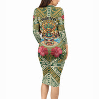 Hawaii Tiki Mask Personalized Long Sleeve Bodycon Dress Mele Kalikimaka i Iulai! LT9 - Polynesian Pride