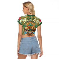 Hawaii Tiki Mask Personalized Raglan Cropped T Shirt Mele Kalikimaka i Iulai!