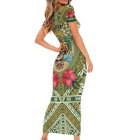 Hawaii Tiki Mask Personalized Short Sleeve Bodycon Dress Mele Kalikimaka i Iulai! LT9 - Polynesian Pride