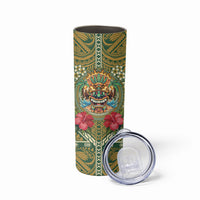 Hawaii Tiki Mask Personalized Skinny Tumbler Mele Kalikimaka i Iulai!