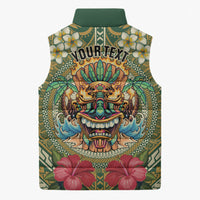 Hawaii Tiki Mask Personalized Sleeveless Puffer Jacket Mele Kalikimaka i Iulai!