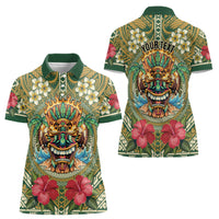 Hawaii Tiki Mask Personalized Women Polo Shirt Mele Kalikimaka i Iulai!
