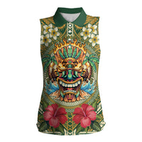 Hawaii Tiki Mask Personalized Women Sleeveless Polo Shirt Mele Kalikimaka i Iulai!