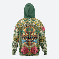 Hawaii Tiki Mask Personalized Zip Hoodie Mele Kalikimaka i Iulai! LT9 - Polynesian Pride