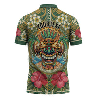 Hawaii Tiki Mask Personalized Zipper Polo Shirt Mele Kalikimaka i Iulai! LT9 - Polynesian Pride