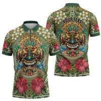 Hawaii Tiki Mask Personalized Zipper Polo Shirt Mele Kalikimaka i Iulai! LT9 - Polynesian Pride