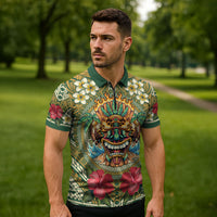Hawaii Tiki Mask Personalized Zipper Polo Shirt Mele Kalikimaka i Iulai! LT9 - Polynesian Pride