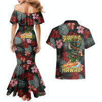 Hawaii Tiki Surfing Couples Matching Mermaid Dress and Hawaiian Shirt Mele Kalikimaka i Iulai!