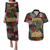 Hawaii Tiki Surfing Couples Matching Puletasi and Hawaiian Shirt Mele Kalikimaka i Iulai!