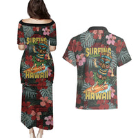Hawaii Tiki Surfing Couples Matching Puletasi and Hawaiian Shirt Mele Kalikimaka i Iulai!