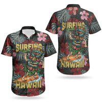 Hawaii Tiki Surfing Couples Matching Short Sleeve Bodycon Dress and Hawaiian Shirt Mele Kalikimaka i Iulai! LT9 - Polynesian Pride