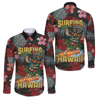 Hawaii Tiki Surfing Family Matching Long Sleeve Bodycon Dress and Hawaiian Shirt Mele Kalikimaka i Iulai! LT9 Dad's Shirt - Long Sleeve Black - Polynesian Pride