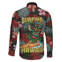 Hawaii Tiki Surfing Family Matching Long Sleeve Bodycon Dress and Hawaiian Shirt Mele Kalikimaka i Iulai!