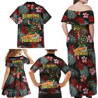 Hawaii Tiki Surfing Family Matching Off Shoulder Maxi Dress and Hawaiian Shirt Mele Kalikimaka i Iulai!