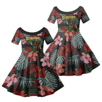 Hawaii Tiki Surfing Family Matching Off Shoulder Maxi Dress and Hawaiian Shirt Mele Kalikimaka i Iulai! LT9 Daughter's Dress Black - Polynesian Pride