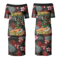 Hawaii Tiki Surfing Family Matching Puletasi and Hawaiian Shirt Mele Kalikimaka i Iulai! LT9 Mom's Dress Black - Polynesian Pride