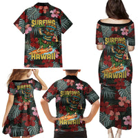 Hawaii Tiki Surfing Family Matching Puletasi and Hawaiian Shirt Mele Kalikimaka i Iulai!